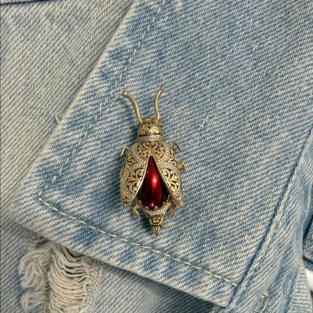 Vintage Spain Damascene Scarab Beetle brooch